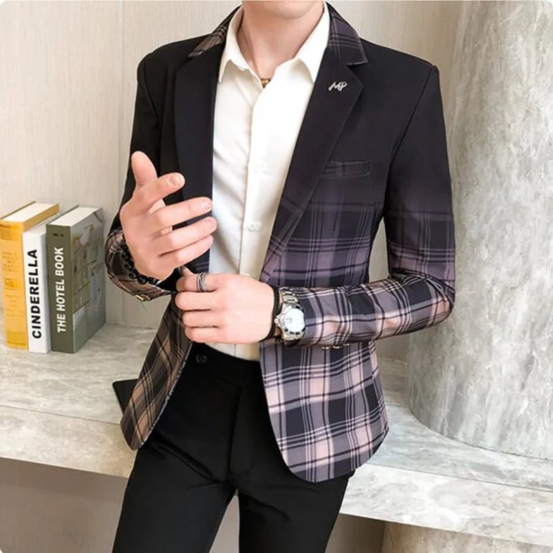 2021 Spring Men's Plaid Blazer Fashion Business Casual Men's Slim Suit Jacket Large Size Casual Banquet Wedding Party Club Dress - SHOWLU FASHION STORE