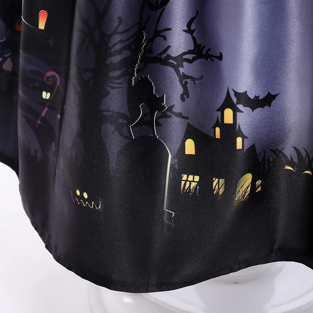 Black princess ball gown for girls with a matching hat, perfect for Halloween cosplay, by Showlu Fashion Store.