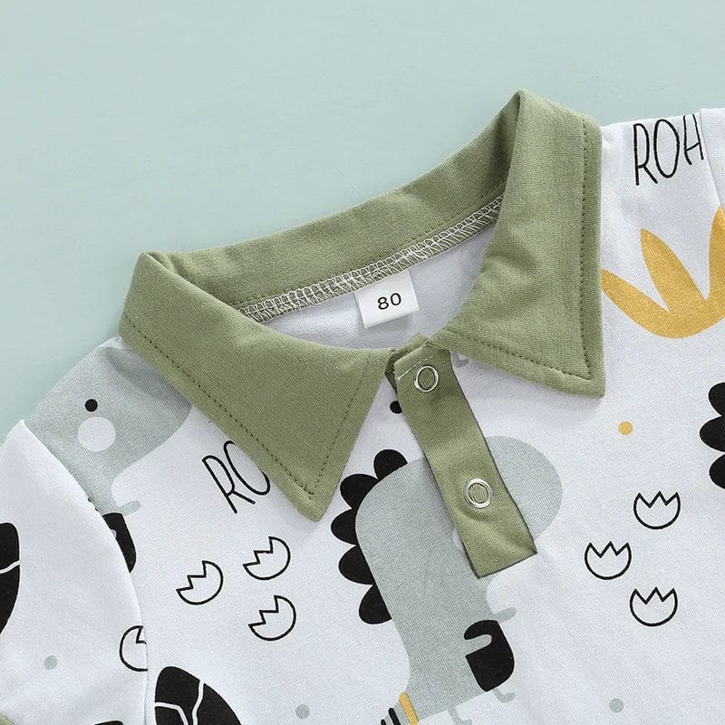 Toddler boys dinosaur print cotton T-shirt and shorts outfit set, casual summer clothing by Showlu Fashion Store.