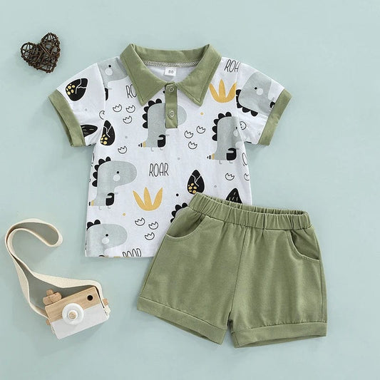 2022 - 03 - 12 6M - 4T Lioraitiin Summer Toddler Kids Boys Casual Suit Cartoon Printed Short Sleeve Tops+Short Pants Clothes Set - SHOWLU FASHION STORE