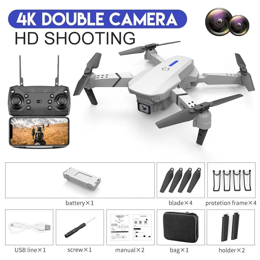 Showlu E88Pro RC Drone with 4K HD wide-angle camera, foldable design, WiFi FPV, and height hold for aerial photography.