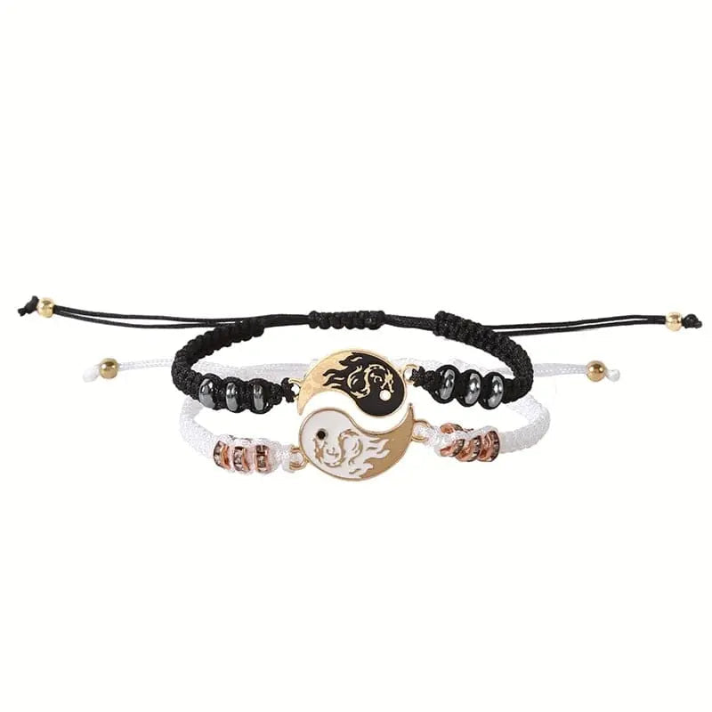 Showlu Yin Yang matching bracelets for friends, adjustable cord jewelry set representing friendship and balance.