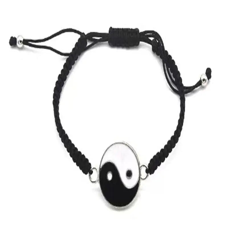 Showlu Yin Yang matching friendship bracelets with adjustable cords, designed for best friends or couples, featuring black and white yin yang symbols.