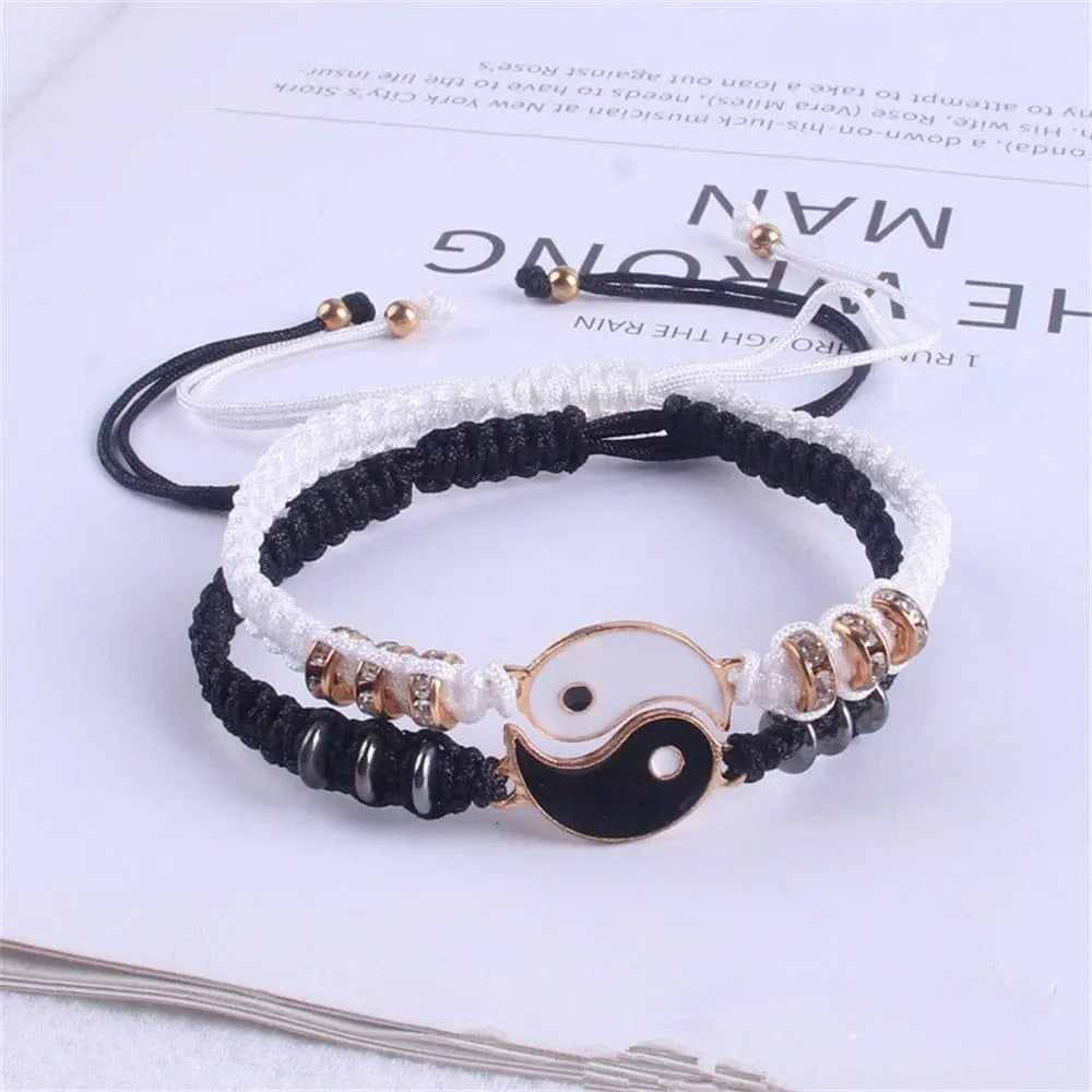 Showlu Yin Yang matching friendship bracelets with adjustable cords for best friends, symbolizing balance and connection.