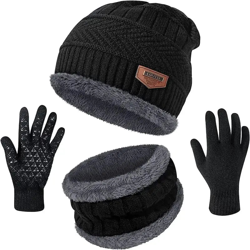 Showlu unisex winter beanie hat and knitted wool scarf set with matching mask, thick cotton winter cap and balaclava for men and women.