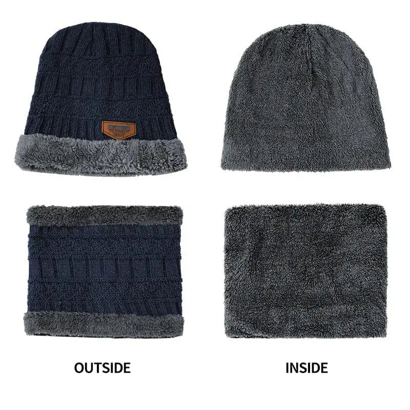 Showlu unisex winter beanie hat and knitted scarf set with wool balaclava mask, thick cotton knit for cold weather.