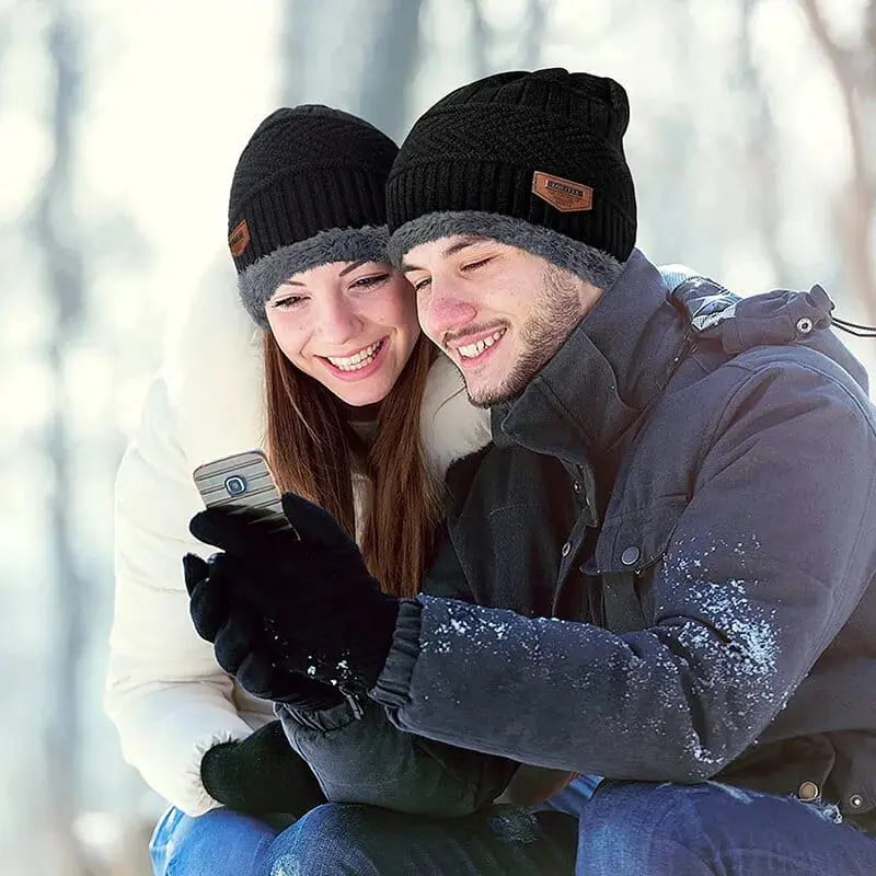 Showlu unisex winter beanie hat and scarf set featuring thick knitted cotton hat, wool neck scarf, and balaclava mask for cold weather.