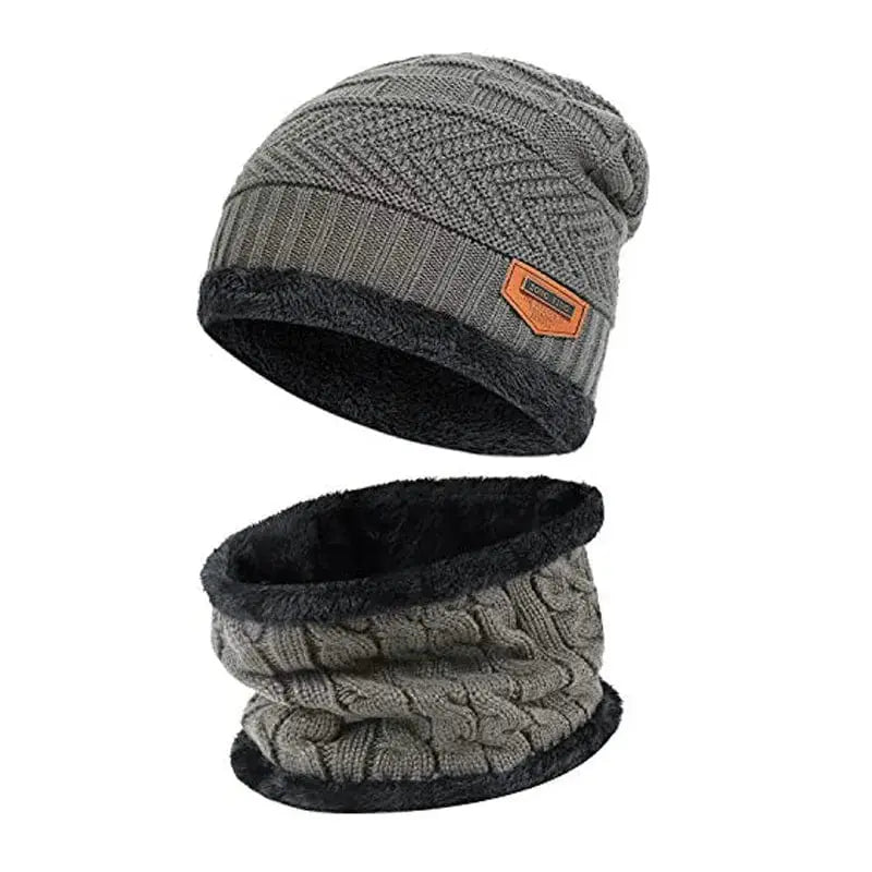 Showlu unisex winter beanie hat and scarf set with thick knitted cotton mask, stylish wool neck scarf, and warm winter hat.