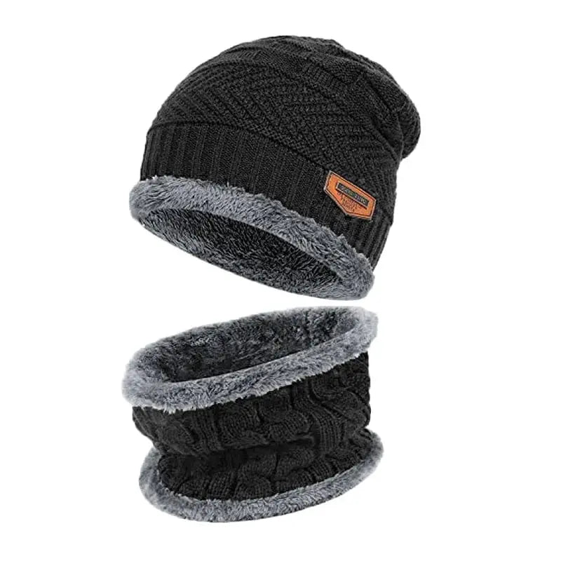 Showlu unisex winter beanie hat and scarf set with thick knitted cotton mask, suitable for men and women in cold weather.