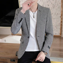 2022 Brand Men Blazer Personality Wild Men's Suit Jacket High Quality Fashion Plaid Print Slim Fit Warm Blazer Coat Male S - 3XL - SHOWLU FASHION STORE