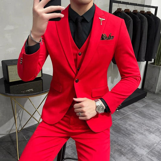 2022 Brand New Royal Blue Casual Mens Suit Costume Wedding Suits For Men Slim Fit Groom Suits Wedding Tuxedos Blazer+Pants +Vest - SHOWLU FASHION STORE