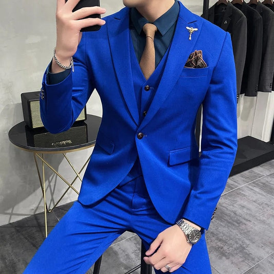 2022 Brand New Royal Blue Casual Mens Suit Costume Wedding Suits For Men Slim Fit Groom Suits Wedding Tuxedos Blazer+Pants +Vest - SHOWLU FASHION STORE