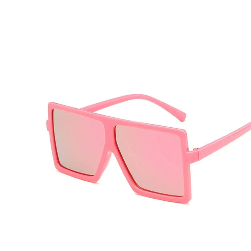 Heevoo Kids square sunglasses with UV400 mirror lenses, stylish eyewear for boys and girls, showing a colorful frame and reflective lenses.