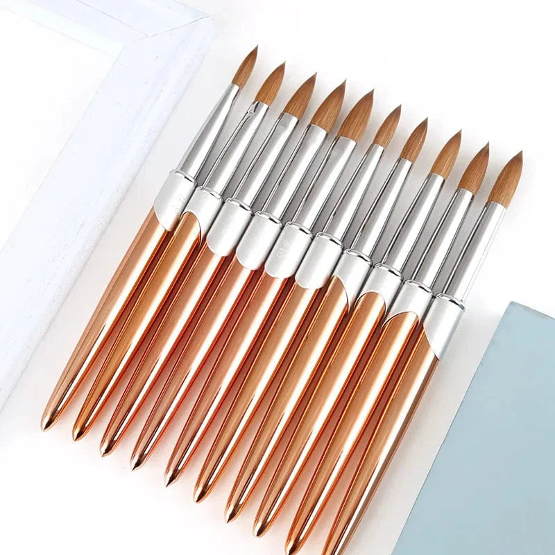 SeeJoy 100% pure Kolinsky acrylic nail brush with aluminum handle and crimped round tip for precise nail art and acrylic application.