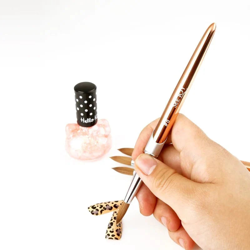 SeeJoy 100% Pure Kolinsky acrylic nail brush with aluminum handle, crimped round tip, ideal for professional nail art and precision application.