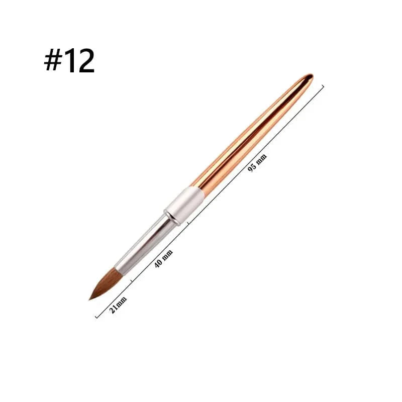 SeeJoy 100% pure Kolinsky acrylic nail brush with aluminum handle, crimped round tip for precise manicures and nail art.