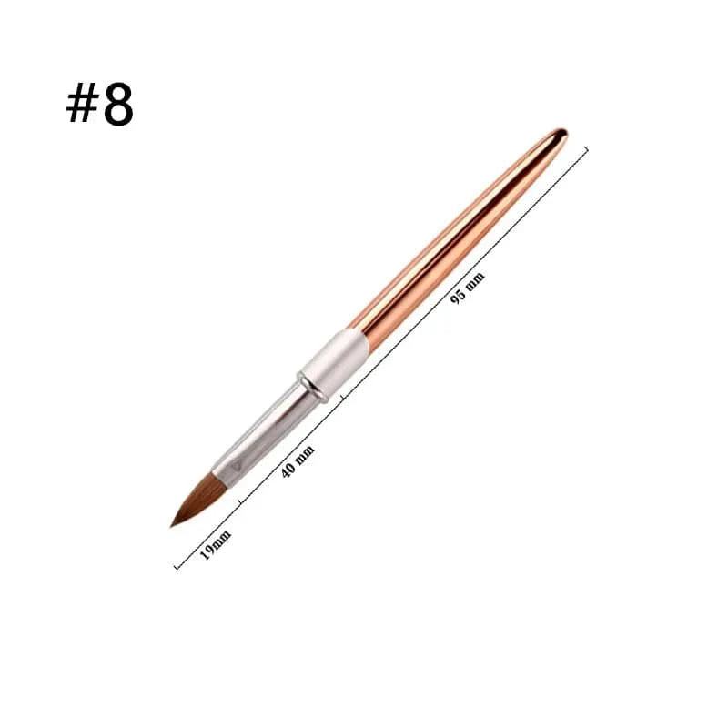 SeeJoy 100% pure Kolinsky acrylic nail brush with aluminum handle, crimped round tip for precise nail art application.
