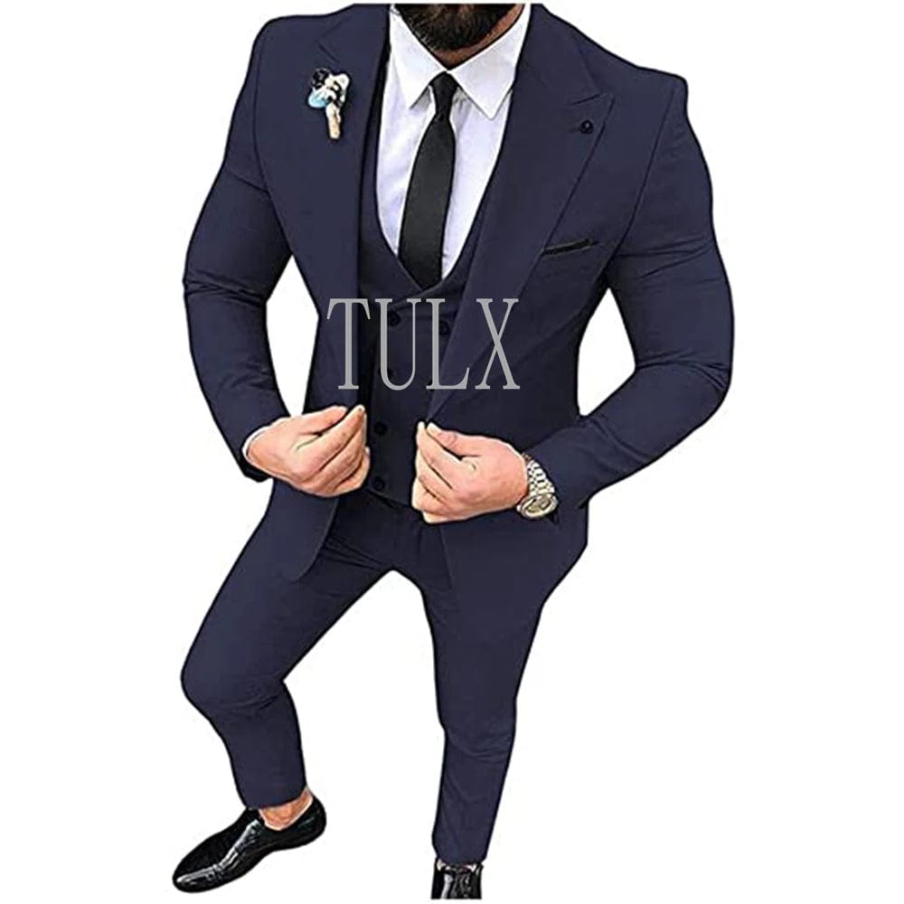 2022 Men Suits for Wedding Party Business And Casual Suit Peak Lapel 3 Piece （Blazer + Vest + Pants）Slim Fit Costume Homme - SHOWLU FASHION STORE