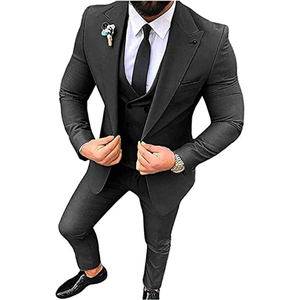 2022 Men Suits for Wedding Party Business And Casual Suit Peak Lapel 3 Piece （Blazer + Vest + Pants）Slim Fit Costume Homme - SHOWLU FASHION STORE