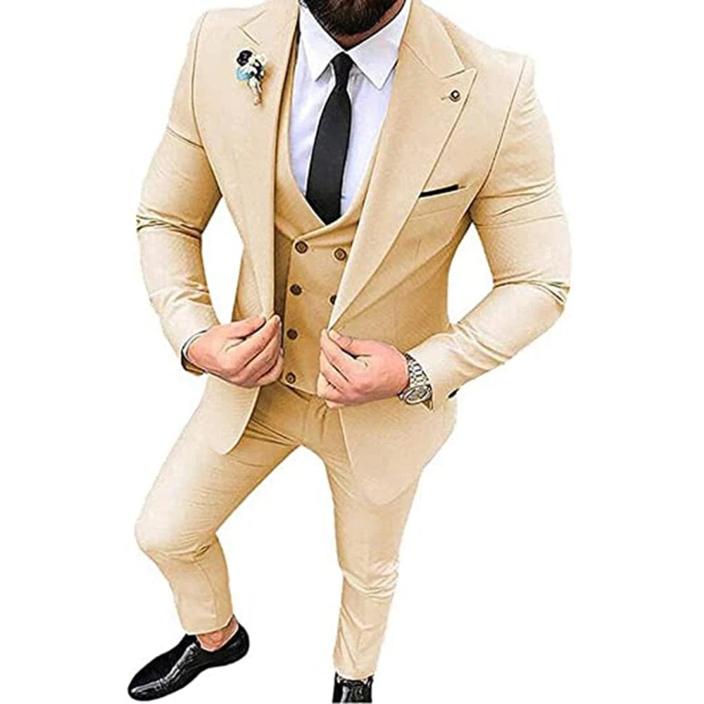 2022 Men Suits for Wedding Party Business And Casual Suit Peak Lapel 3 Piece （Blazer + Vest + Pants）Slim Fit Costume Homme - SHOWLU FASHION STORE