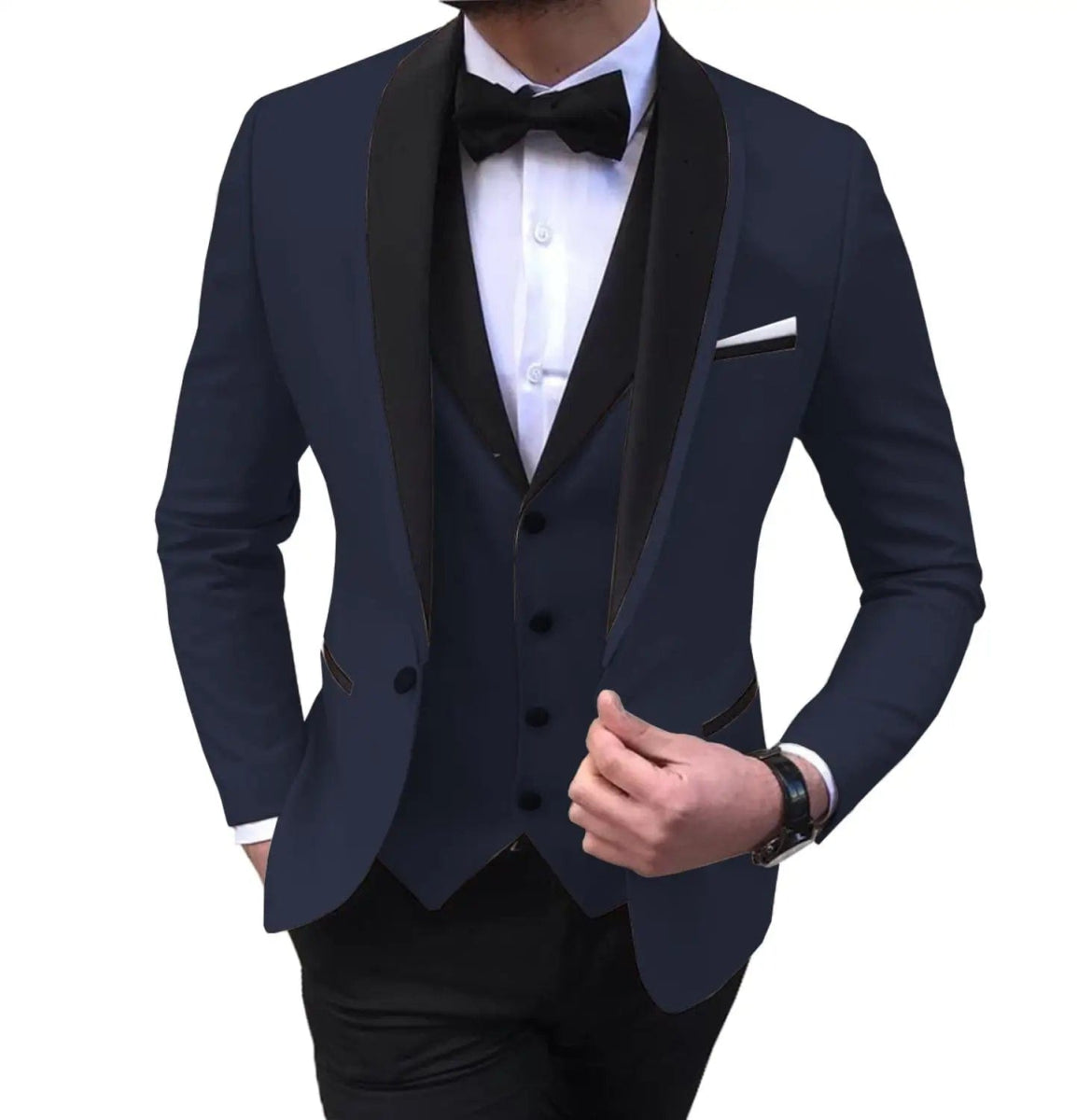 2022 New Burgundy Mens Suits Formal Wedding Black Shawl Lapel Casual Tuxedos For Prom Groomsmen Suits 3 Piece(Blazer+Vest+Pants) - SHOWLU FASHION STORE