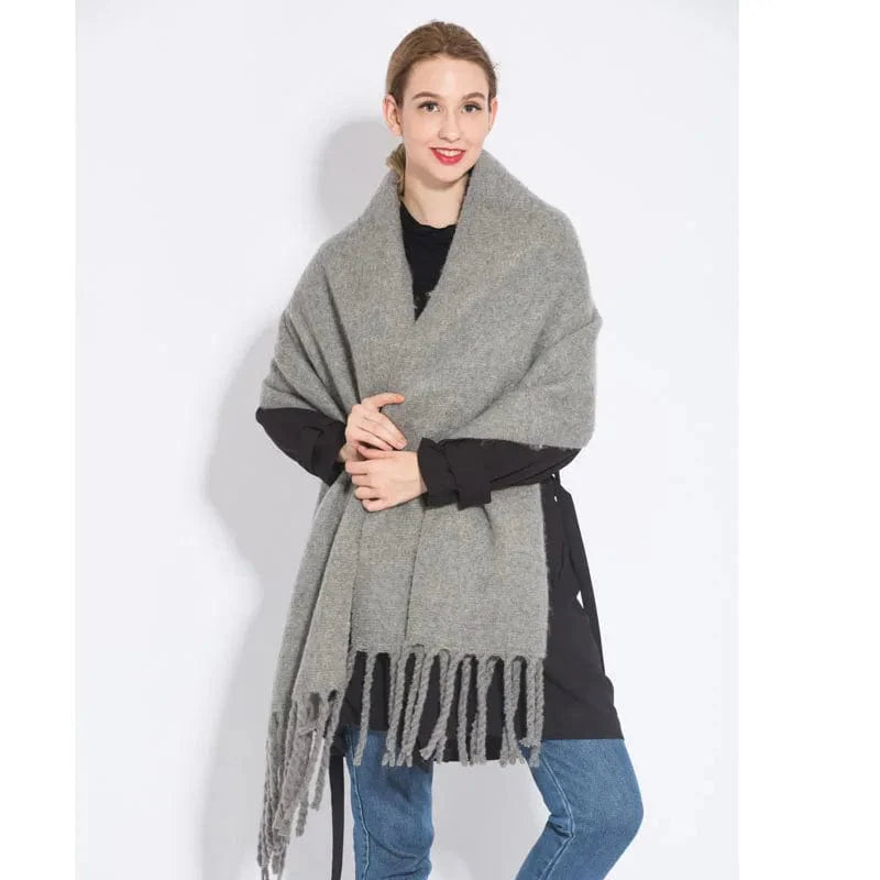 Luxury cashmere plaid scarf by Showlu Fashion Store, warm winter shawl with tassels, long pashmina wrap for women.