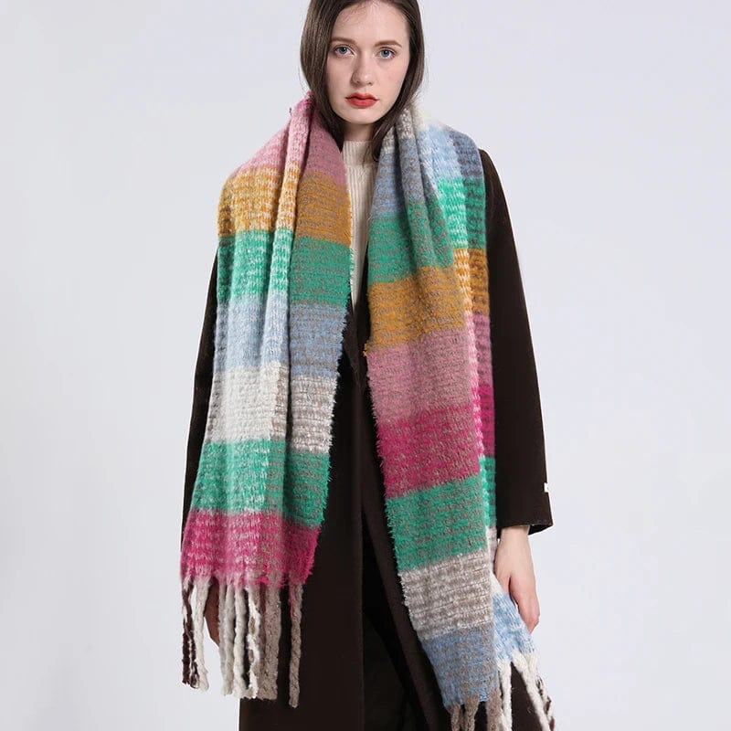 Luxury cashmere plaid scarf by Showlu Fashion Store, warm winter shawl with tassels, cozy wrap, and versatile pashmina style.