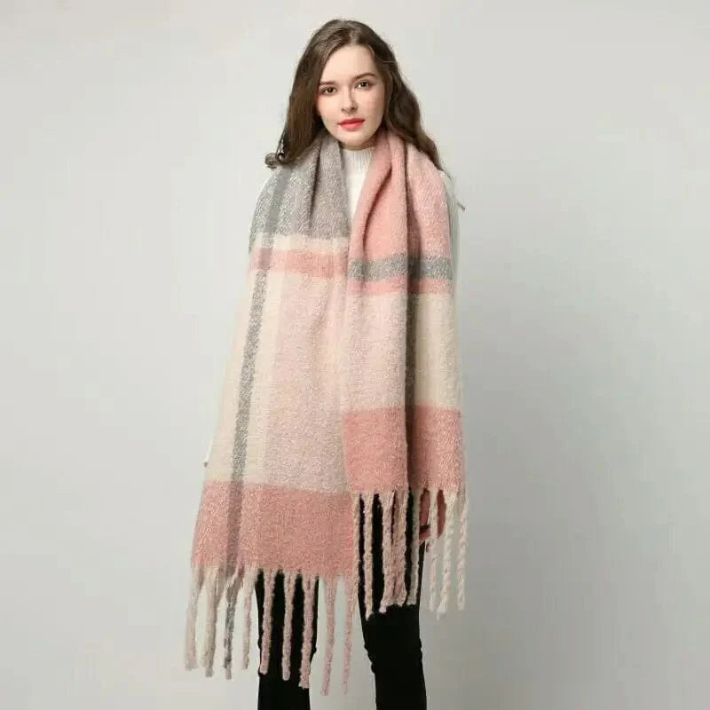 Luxury cashmere plaid scarf by Showlu Fashion Store, warm winter shawl with long tassels, cozy wrap for women.