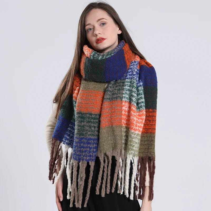 Luxury cashmere plaid scarf by Showlu Fashion Store, warm winter shawl with long tassels, cozy wrap for women.