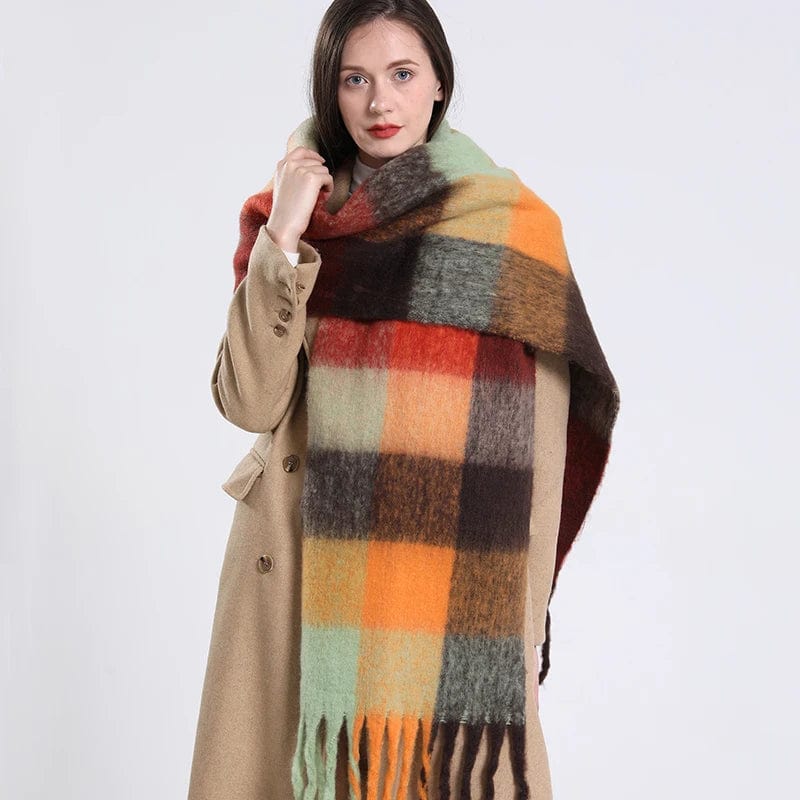 Luxury women's plaid cashmere scarf by Showlu Fashion, long winter shawl with tassels, warm wrap and blanket-style pashmina.