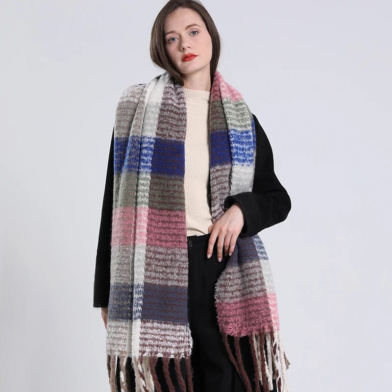 Showlu Fashion Women's plaid cashmere scarf, long winter shawl with tassels, warm wrap and stylish pashmina blanket for women.