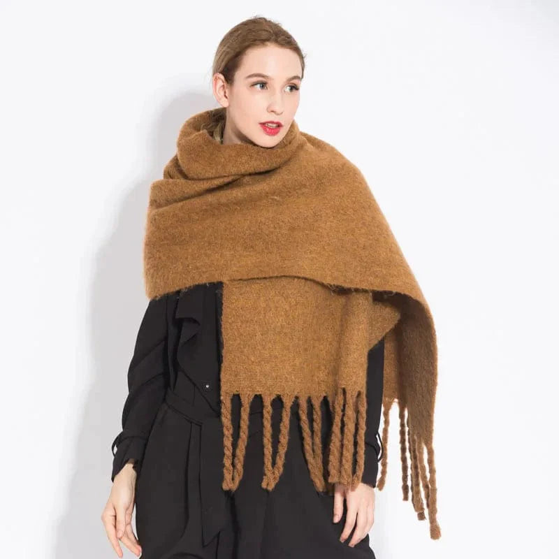 Luxury cashmere plaid scarf by Showlu Fashion Store, warm winter shawl with long tassels, cozy wrap for women.