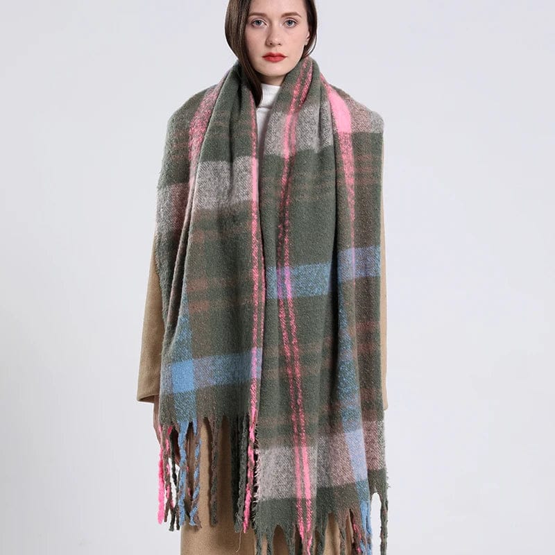 Luxury cashmere plaid scarf by Showlu Fashion Store, warm winter shawl with long tassels, cozy wrap for women.