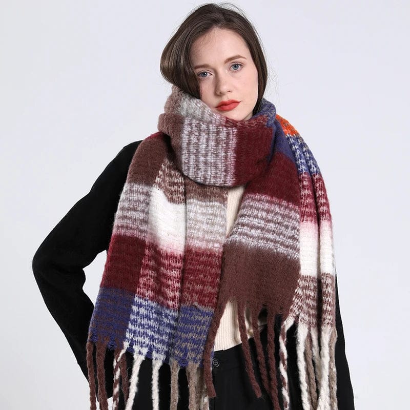 Luxury cashmere plaid scarf for women, warm winter shawl with long tassels, soft pashmina wrap, stylish and cozy accessory.