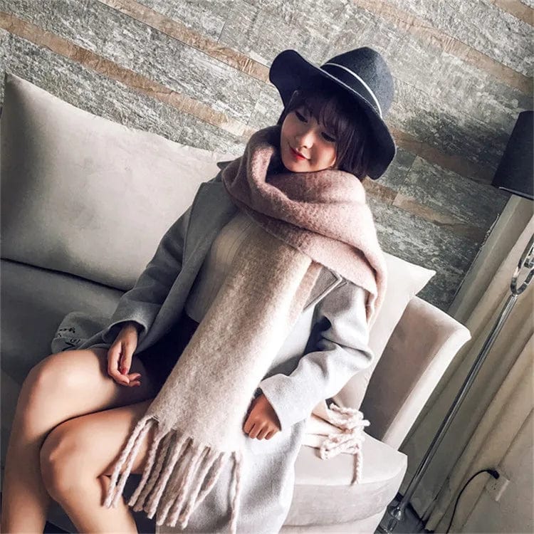 Luxury cashmere plaid scarf by Showlu Fashion Store, warm winter shawl with tassels, soft pashmina wrap, and cozy blanket style.