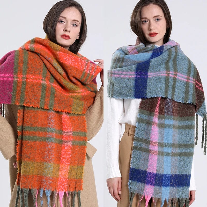 Luxury cashmere plaid scarf for women, warm winter shawl and wrap with tassels, cozy pashmina style by Showlu Fashion.