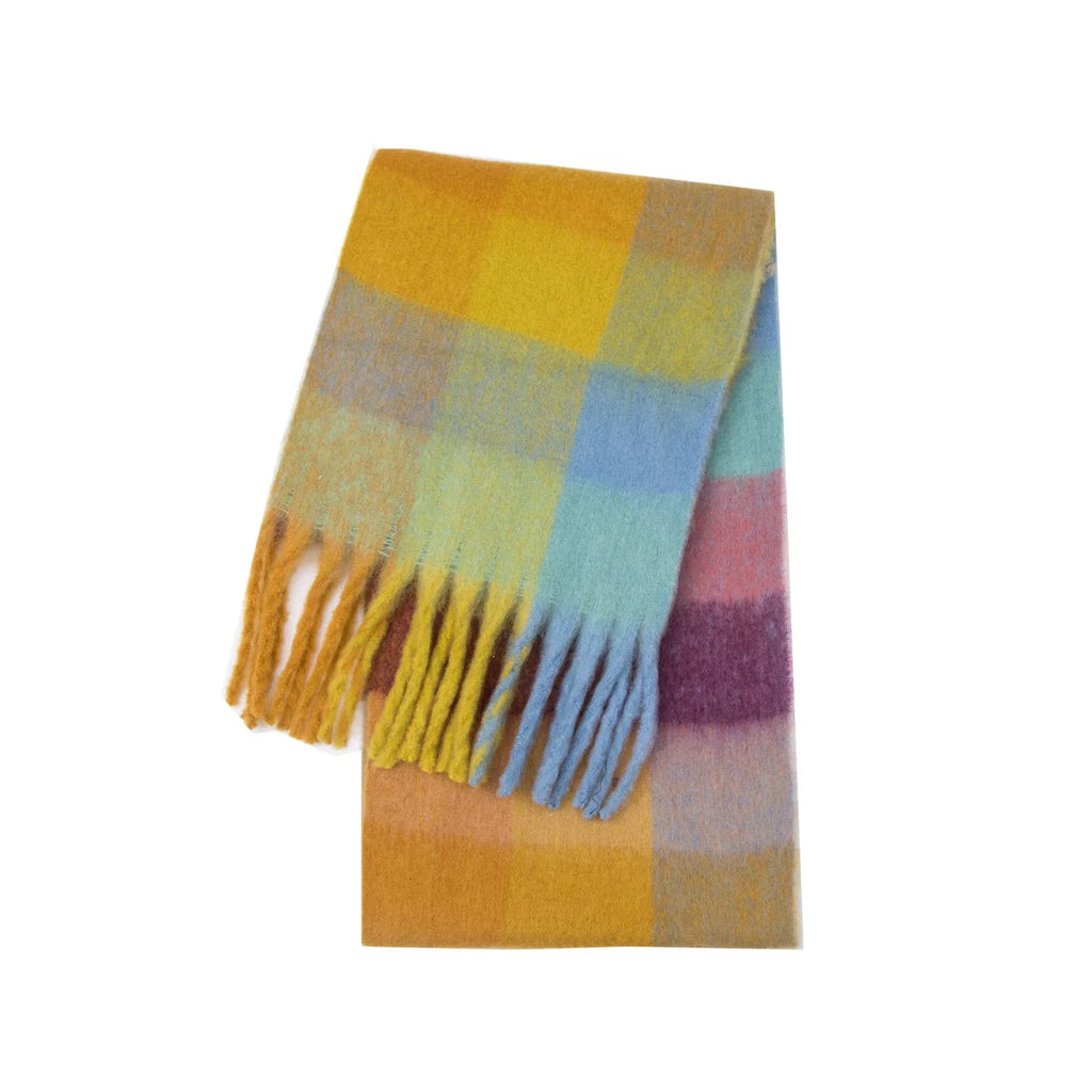 Luxury cashmere plaid scarf by Showlu Fashion Store, warm winter shawl with tassels, long wrap, and cozy pashmina for women.