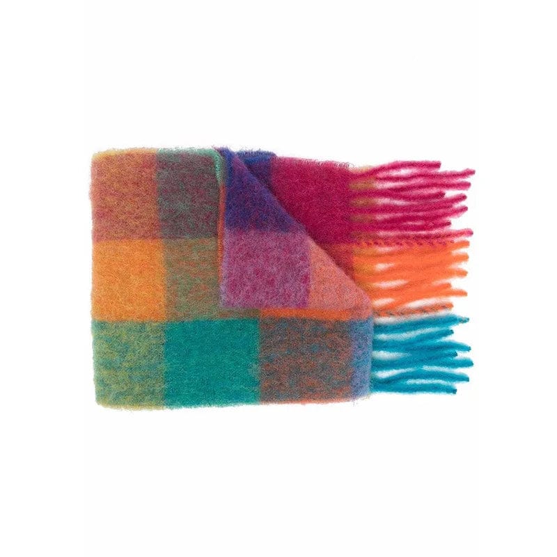 Women's plaid cashmere scarf by Showlu Fashion Store, long winter shawl with tassels, warm wrap and pashmina blanket style.