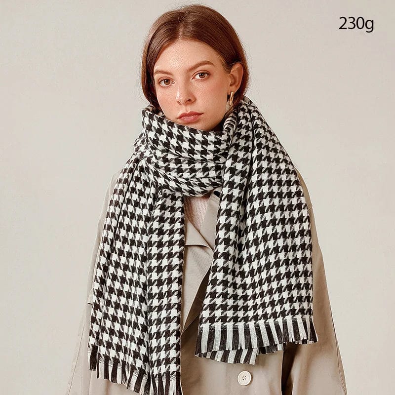 Luxury cashmere plaid scarf by Showlu Fashion Store, warm winter shawl with long tassels, versatile wrap and cozy blanket.