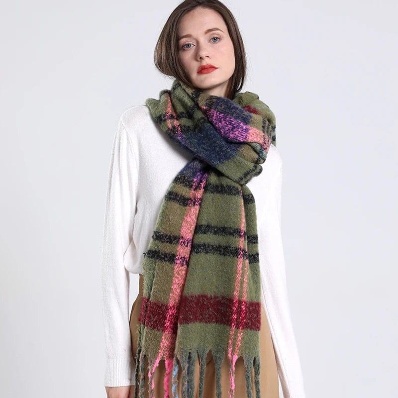 Luxury women's plaid cashmere scarf from Showlu Fashion, long winter shawl with tassels, warm wrap and versatile pashmina blanket