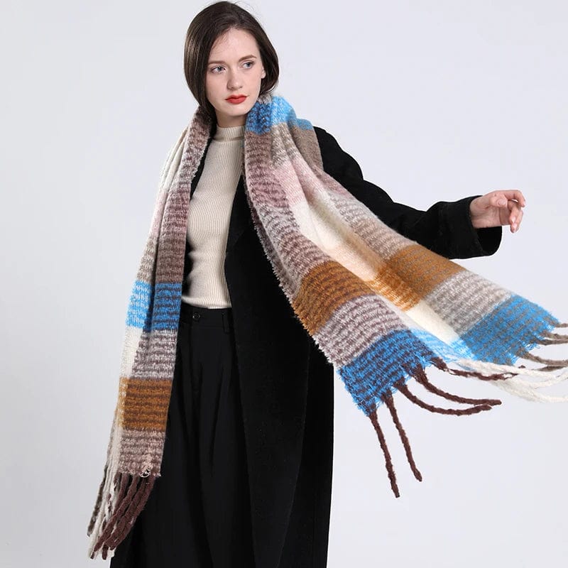 Luxury cashmere plaid scarf by Showlu Fashion Store, warm winter shawl with tassels, long pashmina wrap and cozy blanket style.