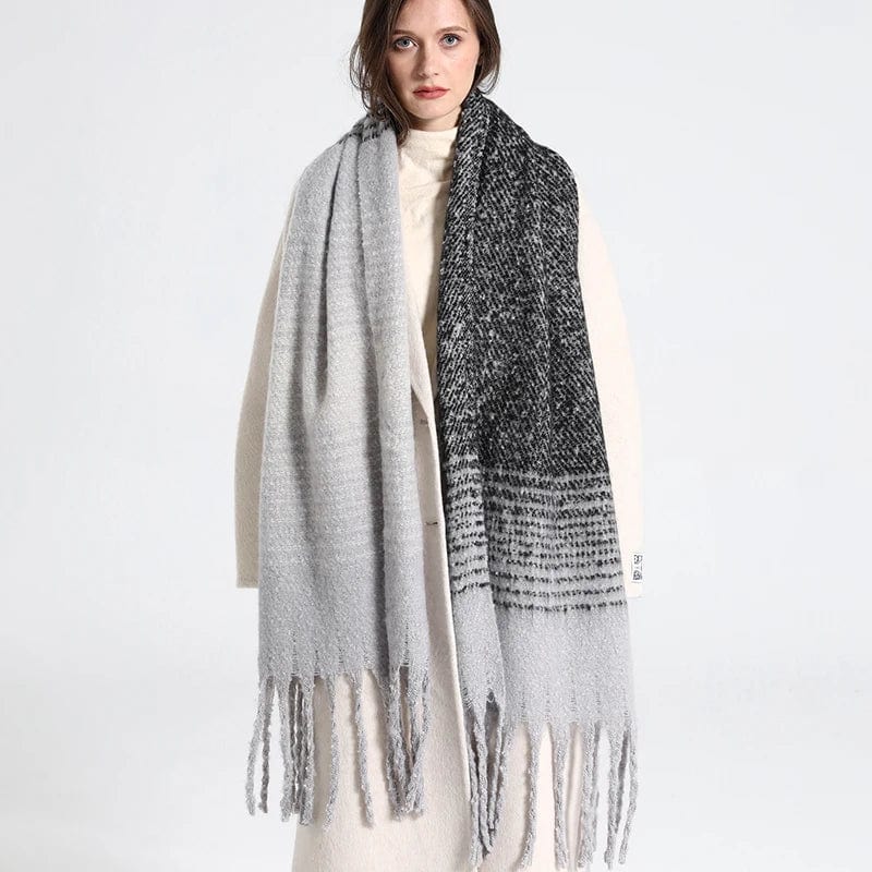 Luxury cashmere plaid scarf for women, warm winter shawl with long tassels, cozy wrap, and versatile fashion accessory.