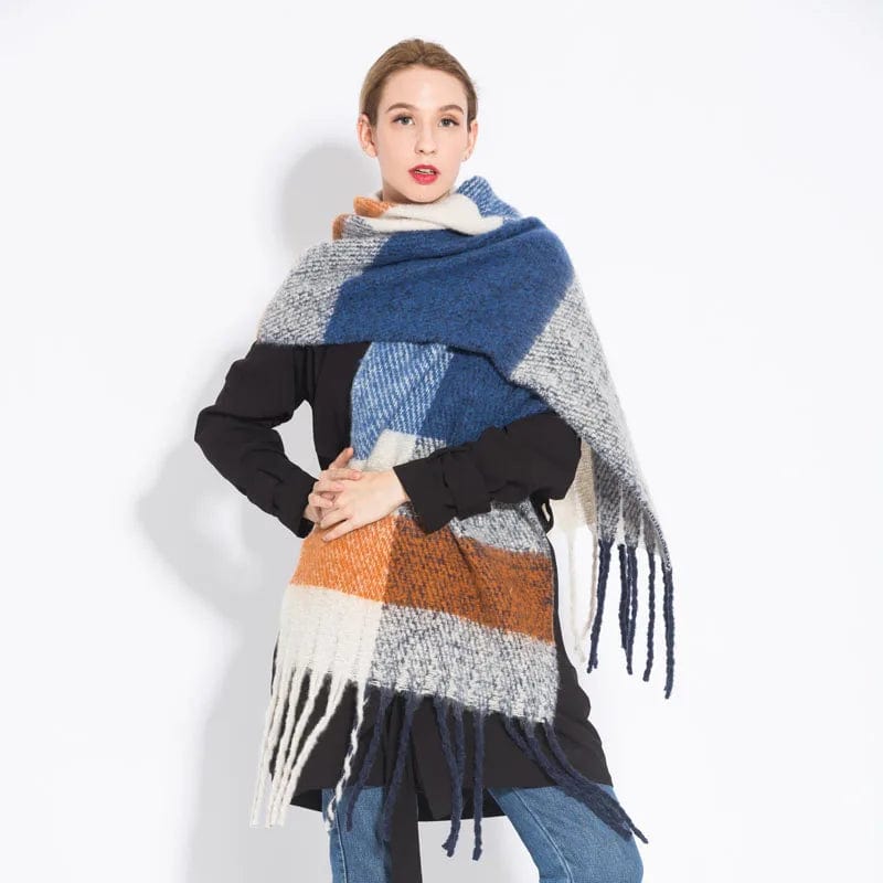Luxury cashmere plaid scarf by Showlu Fashion Store, warm winter shawl with tassels, long pashmina wrap for women.