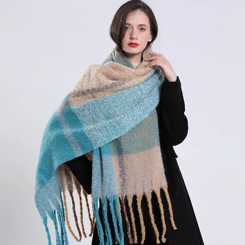 Luxury cashmere plaid scarf by Showlu Fashion Store, warm winter shawl with tassels, ideal for women’s cozy wrap and stylish accessory.
