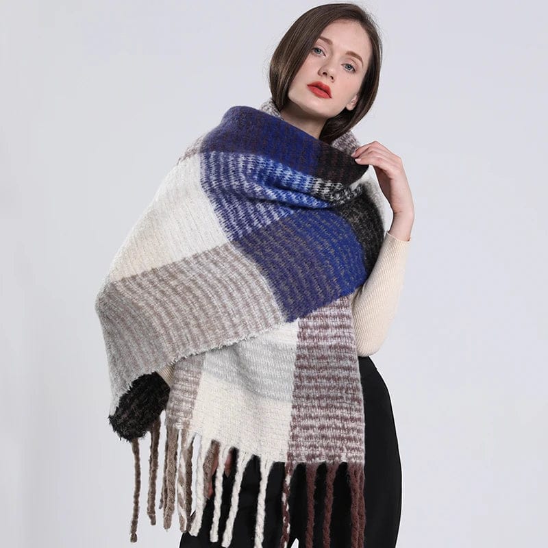 Luxury cashmere plaid scarf by Showlu Fashion Store, warm winter shawl with tassels, cozy wrap, and versatile blanket style.