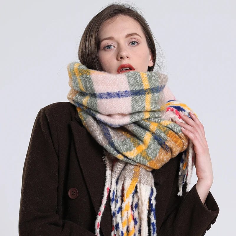 Luxury cashmere plaid scarf for women, warm winter shawl with tassels, soft pashmina wrap, stylish thick blanket by Showlu Fashion