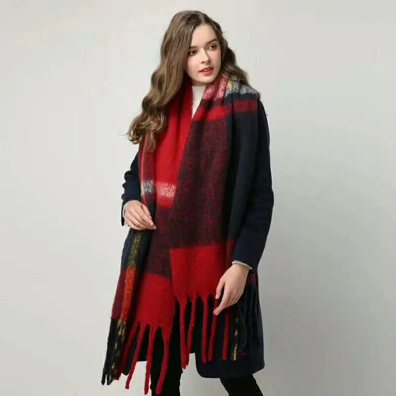 Luxury cashmere plaid scarf for women, warm winter shawl and wrap with tassels, thick pashmina-style blanket from Showlu Fashion Store