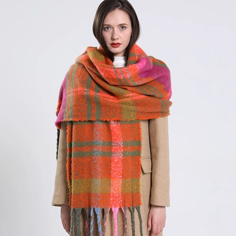 Luxury cashmere plaid scarf for women, warm winter shawl with tassels, stylish wrap or wraparound blanket from Showlu Fashion