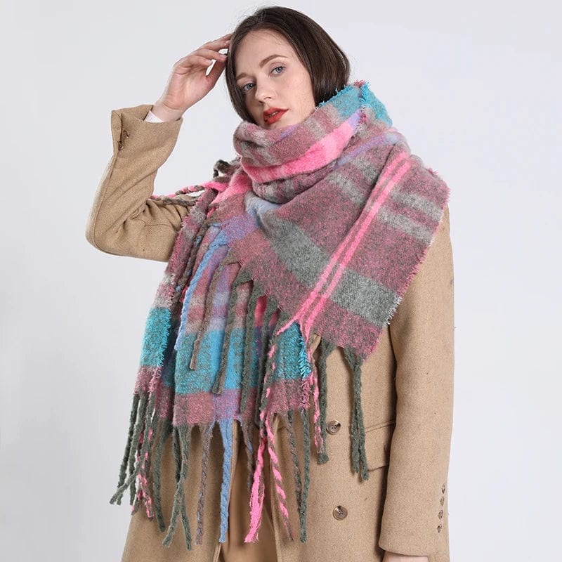 Luxury cashmere plaid scarf by Showlu Fashion, warm winter shawl with long tassels, ideal for cozy winter wear