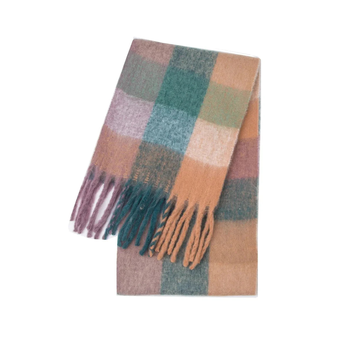 Luxury cashmere plaid scarf by Showlu Fashion Store, warm winter shawl with long tassels, cozy wrap, and stylish blanket design.